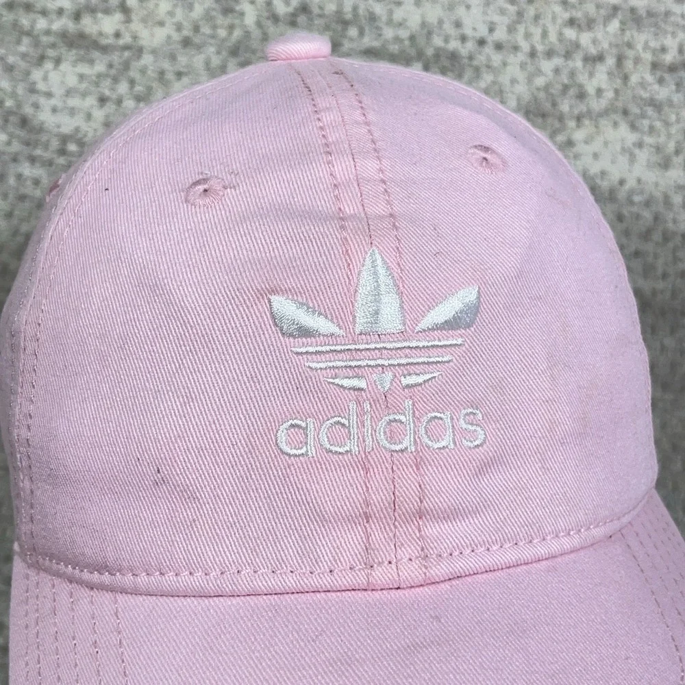 Adidas Hat Cap Strap Back Youth Girls Pink White Trefoil Twill‎ Running Sport